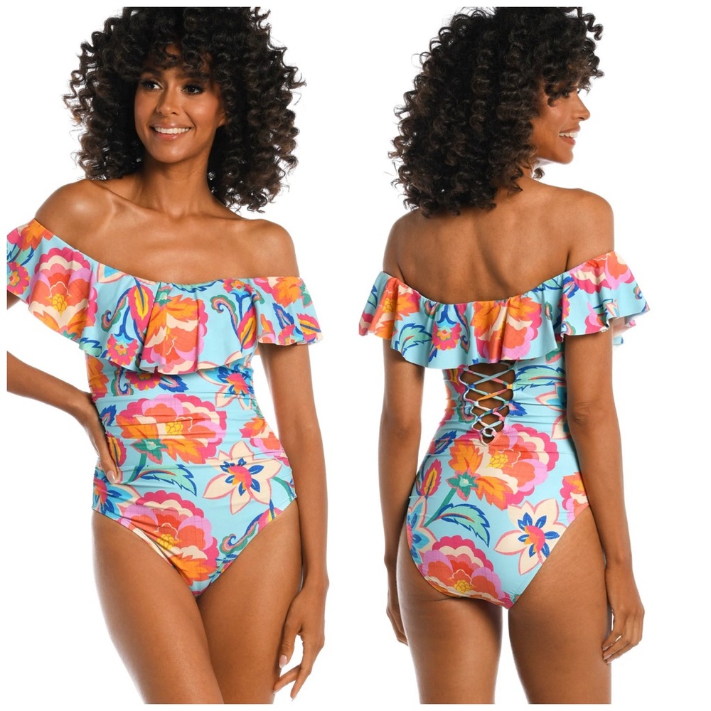 La Blanca Breezy Beauty Off Shoulder Ruffle One Piece Swimsuit